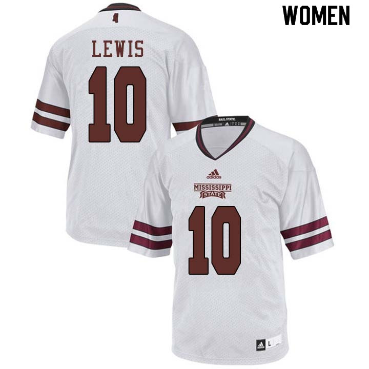 Women #10 Leo Lewis Mississippi State Bulldogs College Football Jerseys Sale-White